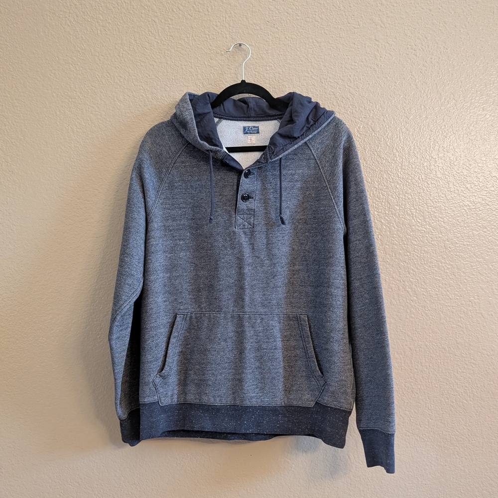 J. Crew Vintage Fleece Blue Hoodie Button Henley Pullover